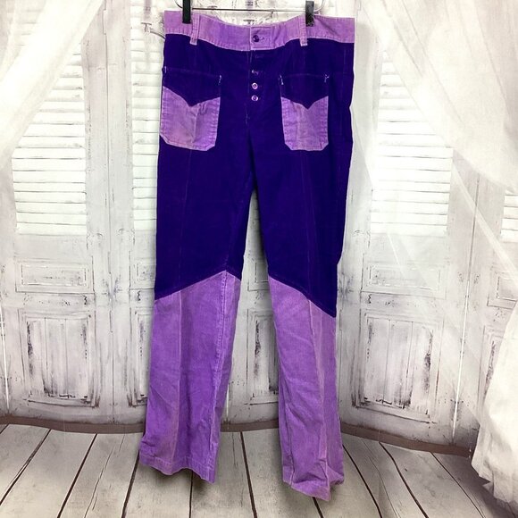 Vintage Purple Color Block Corduroy Pants